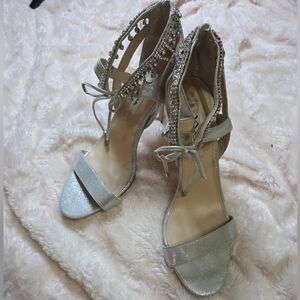 Nina Sparkling Silver Strappy Heels Bridal Wedding Dress Fancy Elegant